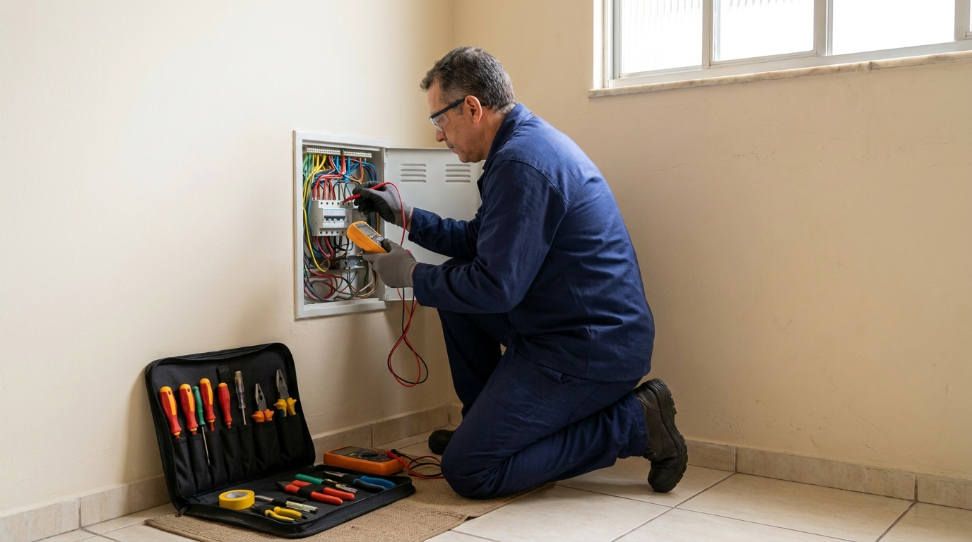 Eletricista atendendo em residência em Cabo Frio‑RJ