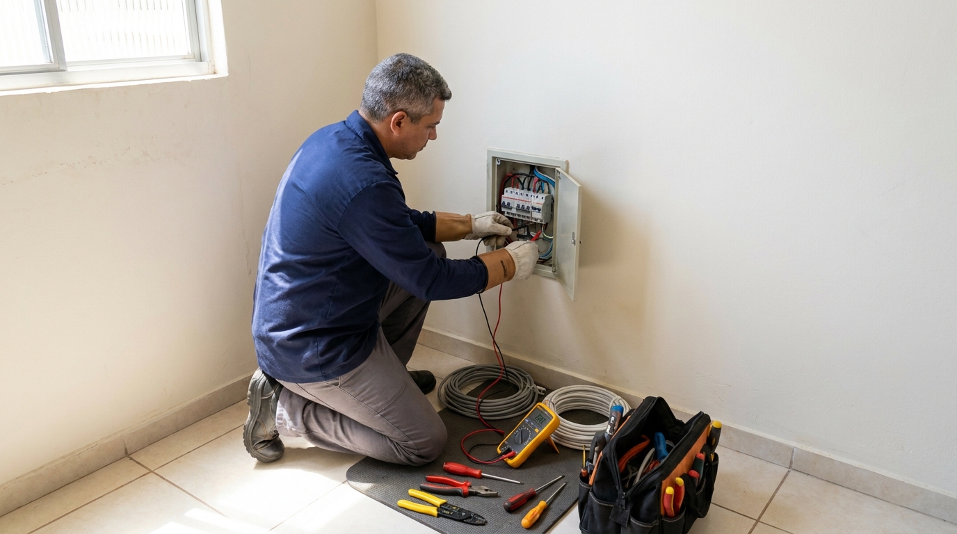 Eletricista realizando manutencao em Cabo Frio‑RJ