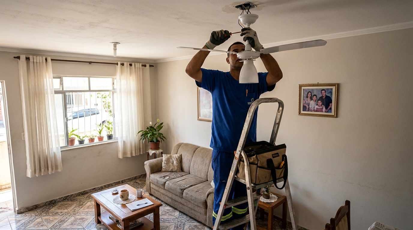 Instalacao de ventilador de teto residencial em Cabo Frio‑RJ